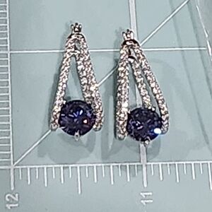 NWT JTV Tanzanite And Diamond Simulant Earrings In Steriling Silver